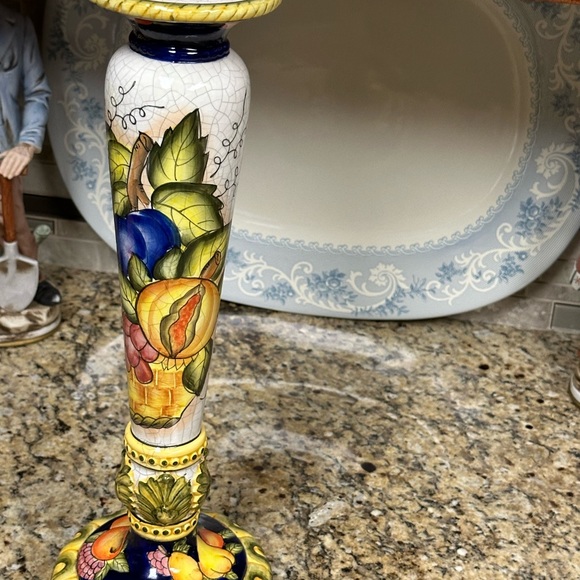 Vintage Hand painted Ceramic Candleholder with Fruits Motif - Picture 13 of 16